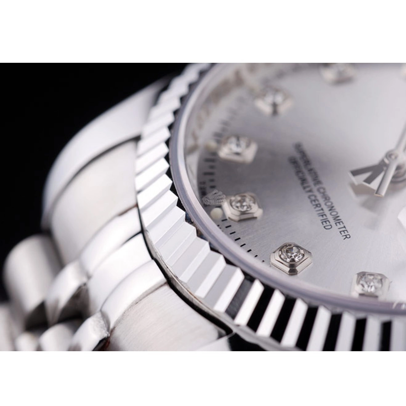 Aaa replica Ribbed 7455 Silver Datejust Diamonds Bezel Rolex Dial 0819